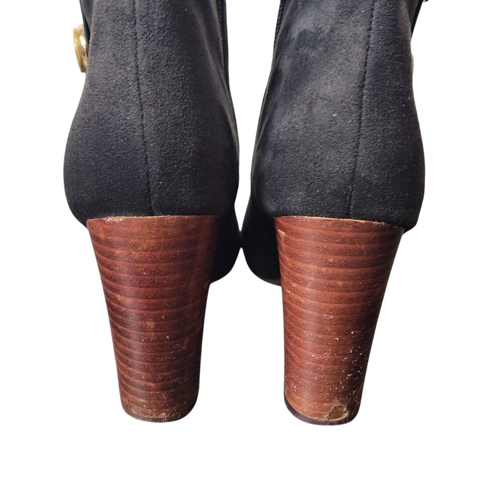 Tommy Hilfiger Domain 3 Black Suede Short Boots W/ Gold Buttons & Side Zippers S - Picture 6 of 12